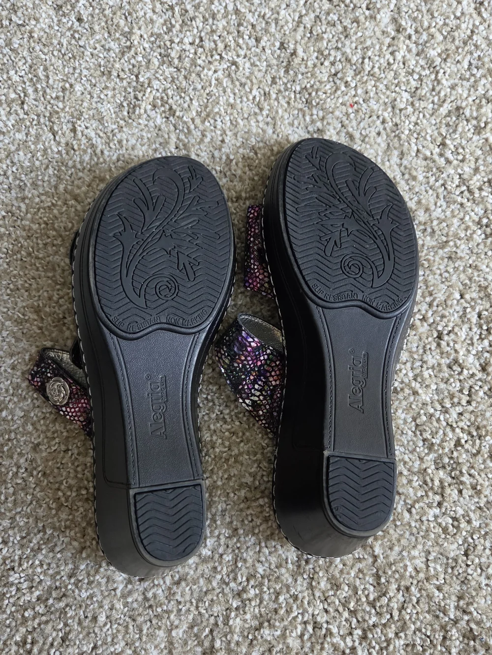 Alegria Multicolor Snake-Print Slip-On Sandals